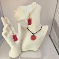 Burgundy Lego and round earring set