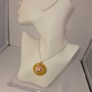 Gold & white round glitter Cancer necklace