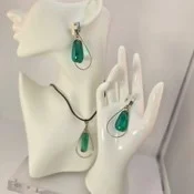 Green drop & cross wire necklace set