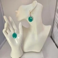 Green glitter oval earrings