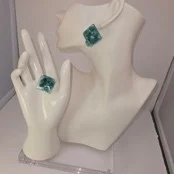 Green swirl diamond shape earrings