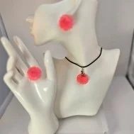 Hot pink flower necklace and earring set