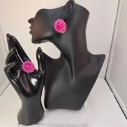 Hot pink rose earrings