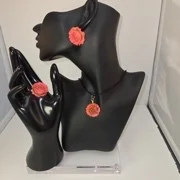 Pink flower earring and necklace set