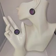 Purple and black round earring set