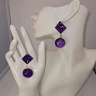 Purple circle and diamond earrings