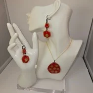 Red and gold polymer clay necklace set
