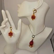 Red beaded bell necklace set