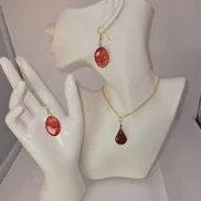 Red glitter oval and tear drop necklace set